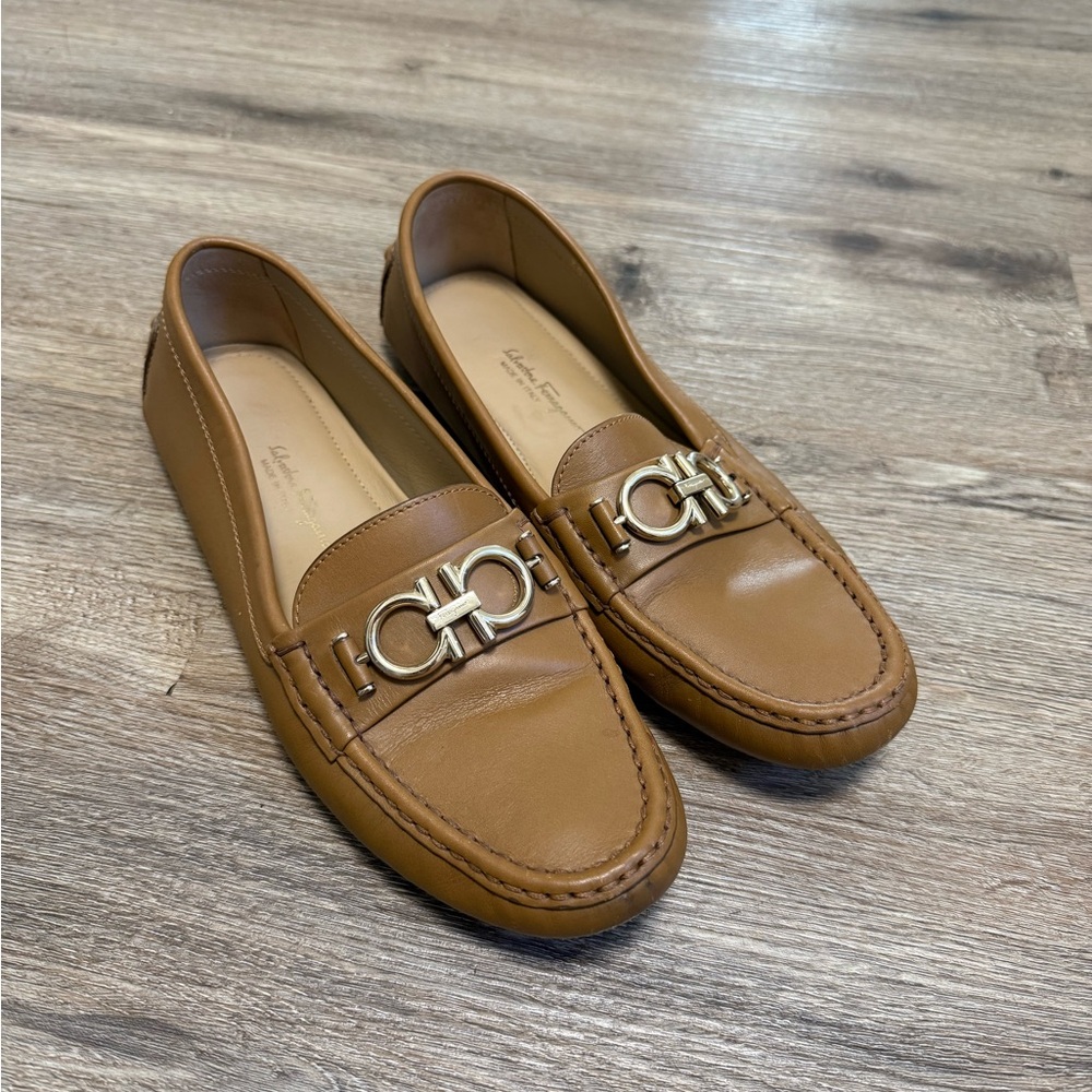 Salvatore Ferragamo Brown Leather Vara Gancini Loafers